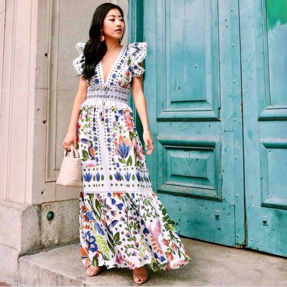FARM Rio Colorful Floral V-Neck Maxi Dress
